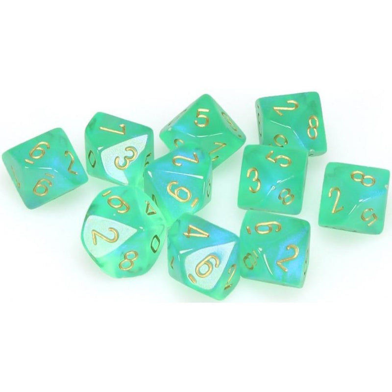 10 D10 Borealis Dice Light Green with gold - CHX27225 - Abyss Game Store