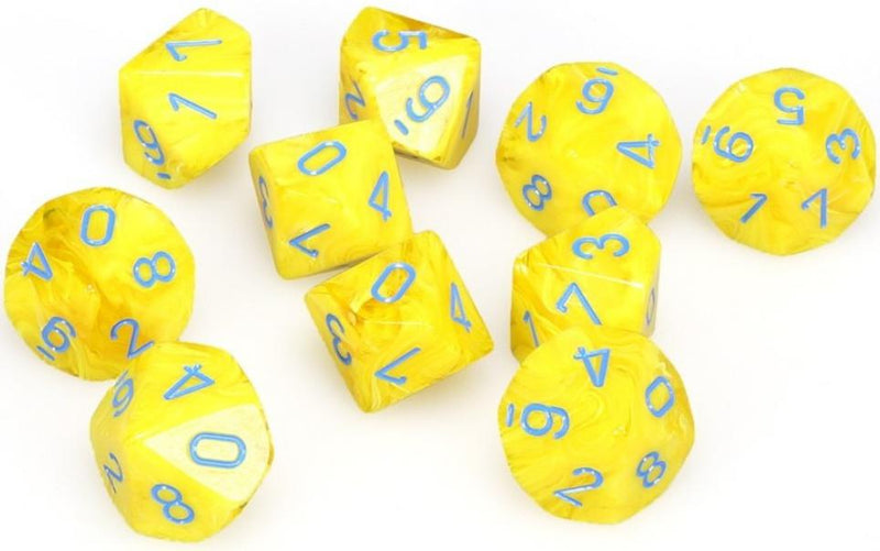 10 D10 Vortex Dice Yellow with blue - CHX27232 - Abyss Game Store