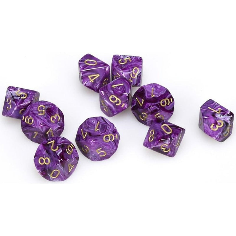 10 D10 Vortex Dice Purple with gold - CHX27237 - Abyss Game Store