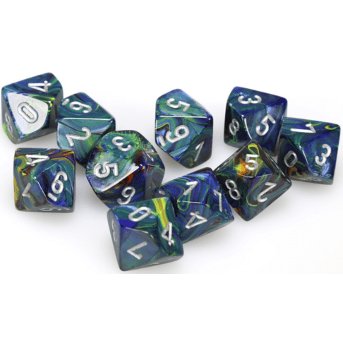 10 D10 Festive Dice Green with Silver - CHX27245 - Abyss Game Store