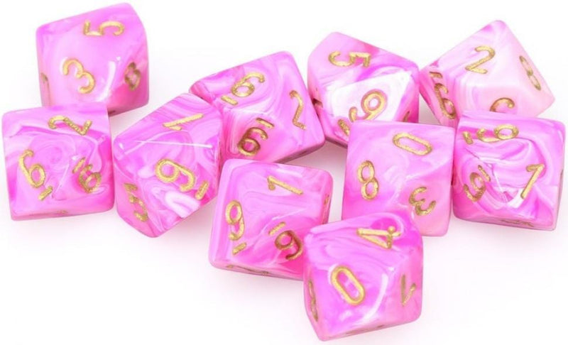 10 D10 Vortex Dice Pink with gold - Chx27254 - Abyss Game Store