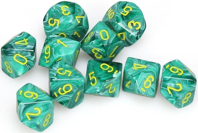 10 D10 Vortex Dice Malachite Green with yellow - CHX27255 - Abyss Game Store