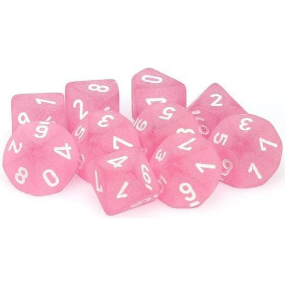 10 D10 Frosted Dice Pink with White - CHX27264 - Abyss Game Store