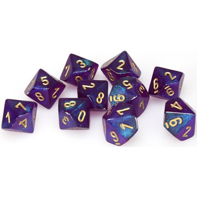 10 D10 Borealis Dice Royal Purple with gold - CHX27267 - Abyss Game Store