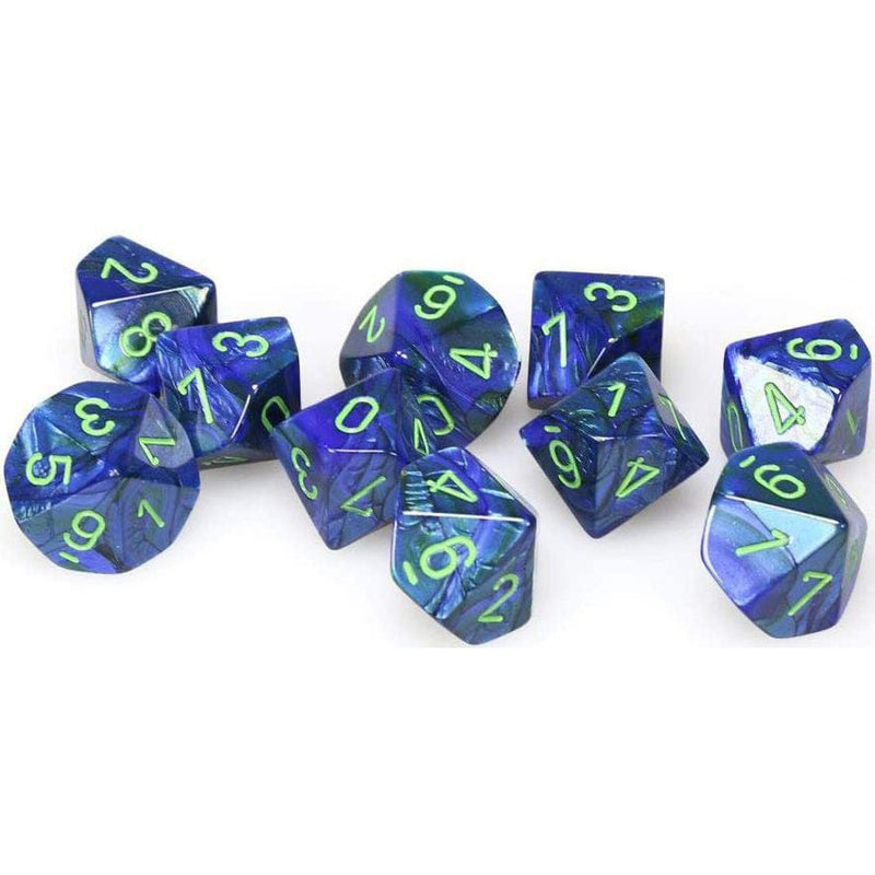 10 D10 Lustrous Dice Dark Blue with Green - CHX27296 - Abyss Game Store