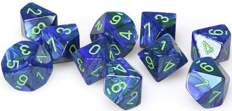 10 D10 Lustrous Dice Dark Blue with Green - CHX27296 - Abyss Game Store