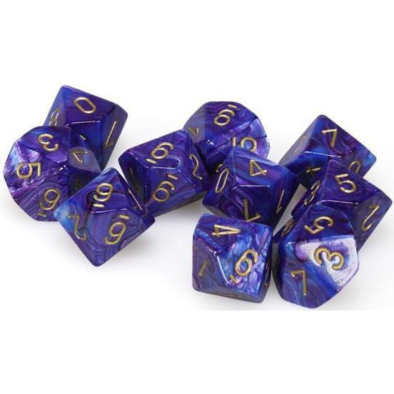 10 D10 Lustrous Dice Purple with Gold - CHX27297 - Abyss Game Store