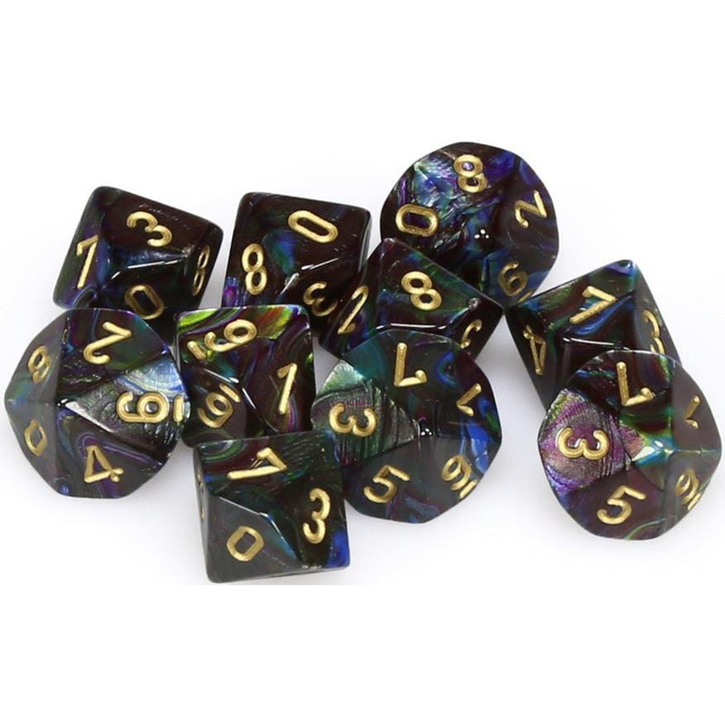 10 D10 Lustrous Dice Shadow with Gold - CHX27299 - Abyss Game Store