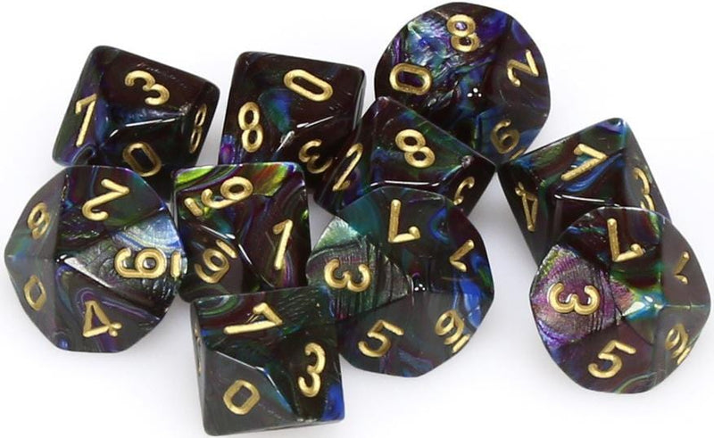 10 D10 Lustrous Dice Shadow with Gold - CHX27299 - Abyss Game Store