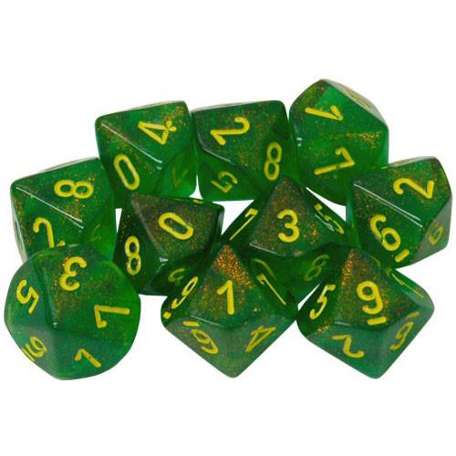 10 D10 Borealis Dice Maple Green with Yellow - CHX27365 - Abyss Game Store