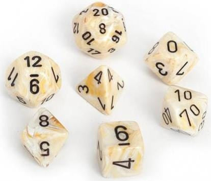 7 Polyhedral Dice Set Marble Ivory with Black - CHX27402