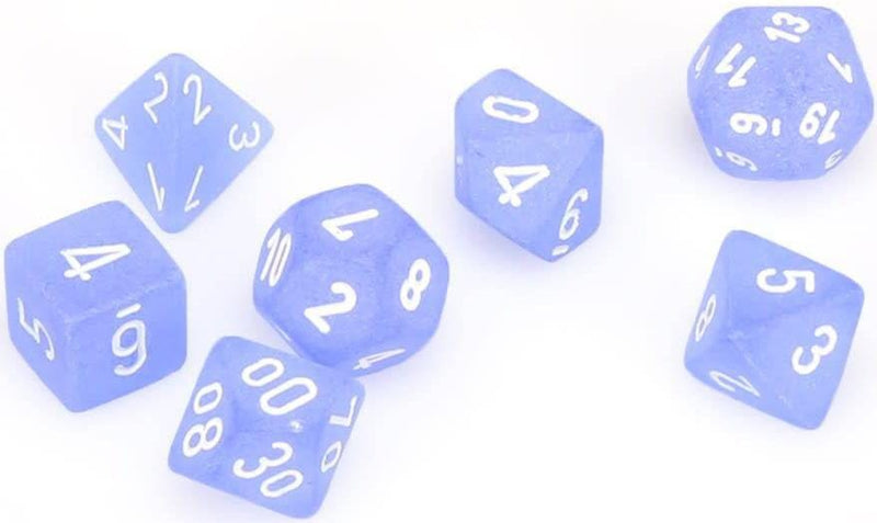 7 Polyhedral Dice Set Frosted Blue with white - CHX27406