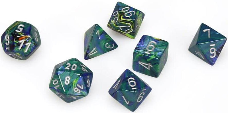7 Polyhedral Dice Set Festive Green with silver - CHX27445