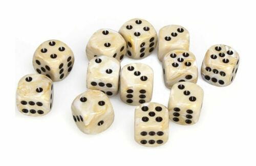 12 D6 Marble 16mm Dice Ivory w/black - CHX27602 - Abyss Game Store