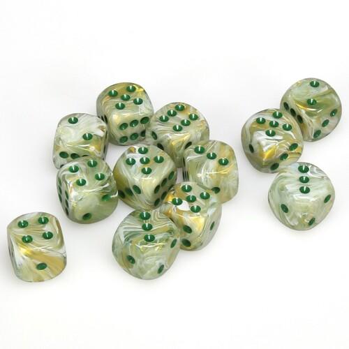 12 D6 Marble 16mm Dice Green w/Dark Green - CHX27609 - Abyss Game Store