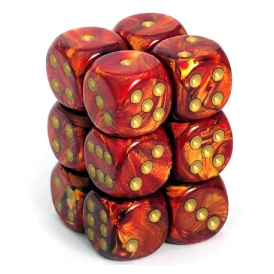 12 D6 Scarab 16mm Dice Scarlet w/gold - CHX27614 - Abyss Game Store