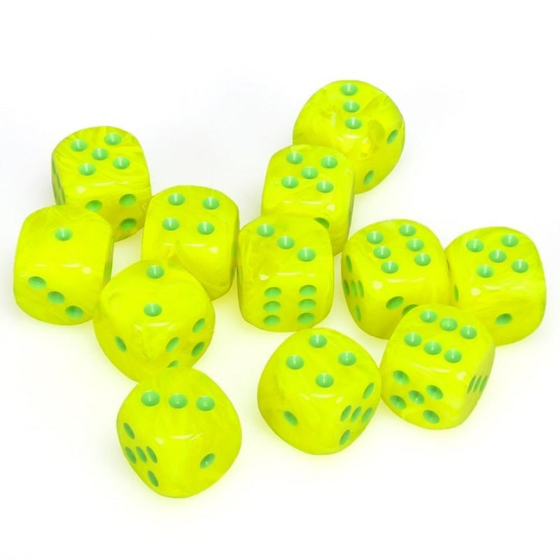 12 D6 Vortex 16mm Dice Electric Yellow w/green - CHX27622 - Abyss Game Store
