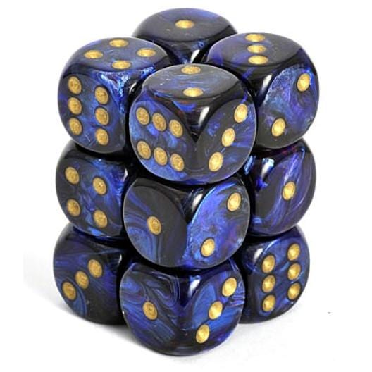 12 D6 Scarab 16mm Dice Royal Blue w/gold - CHX27627 - Abyss Game Store
