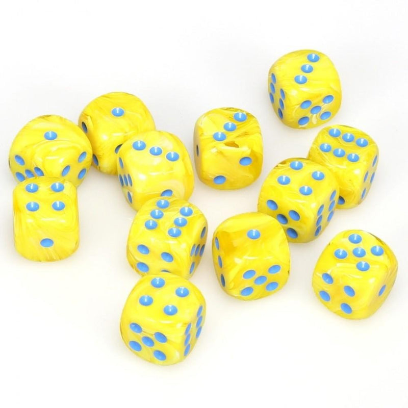 12 D6 Vortex 16mm Dice Yellow w/Blue - CHX27632 - Abyss Game Store
