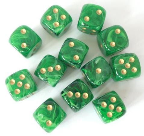 12 D6 Vortex 16mm Dice Green w/gold - CHX27635 - Abyss Game Store