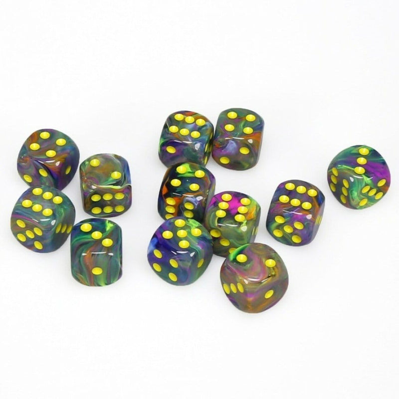 12 D6 Festive 16mm Dice Rio w/Yellow - CHX27649 - Abyss Game Store