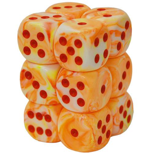 12 D6 Festive 16mm Dice Sunburst with Red - CHX27653 - Abyss Game Store