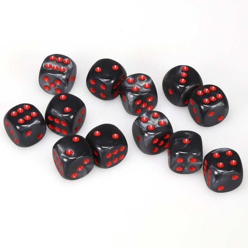 12 D6 Velvet 16mm Dice Black w/red - CHX27678 - Abyss Game Store