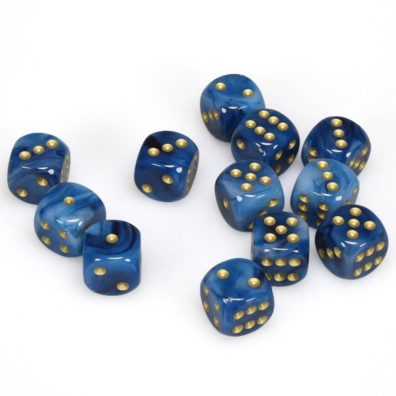 12 D6 Phantom 16mm Dice Teal w/gold - CHX27689 - Abyss Game Store