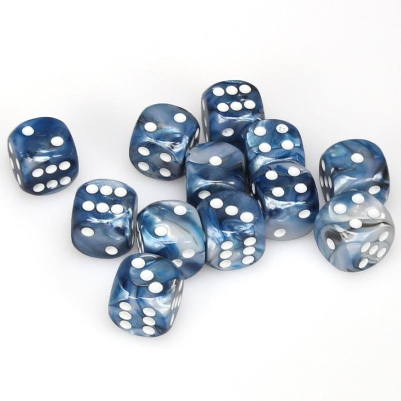 12 D6 Lustrous 16mm Dice Slate w/White - CHX27690 - Abyss Game Store