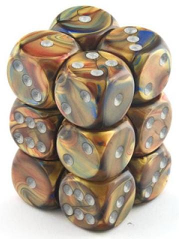 12 D6 Lustrous 16mm Dice Gold w/silver - CHX27693 - Abyss Game Store
