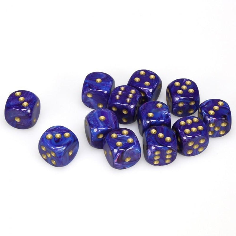 12 D6 Lustrous 16mm Dice Purple w/gold - CHX27697 - Abyss Game Store