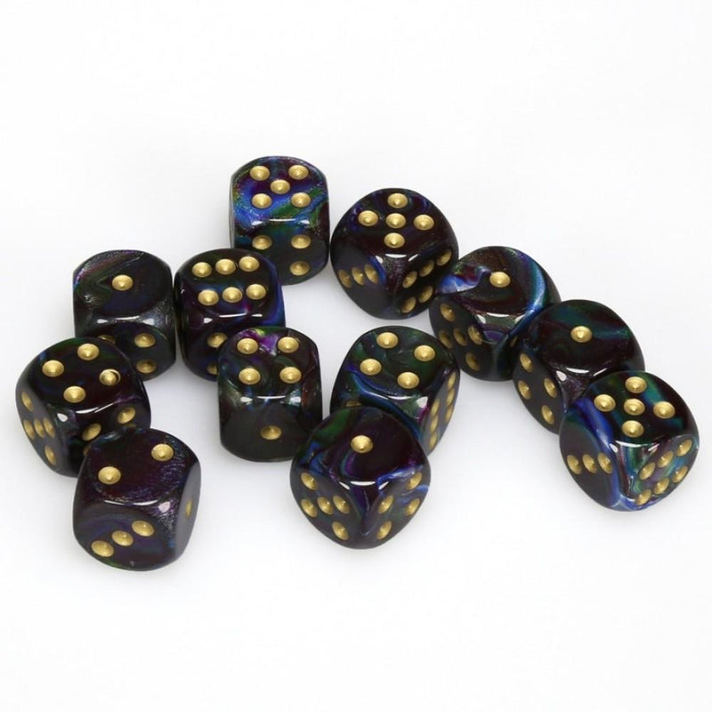 12 D6 Lustrous 16mm Dice Shadow w/gold Lustrous - CHX27699 - Abyss Game Store