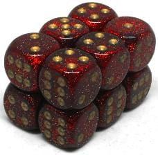 12 D6 Glitter 16mm Dice Ruby Red w/Gold - CHX27704 - Abyss Game Store