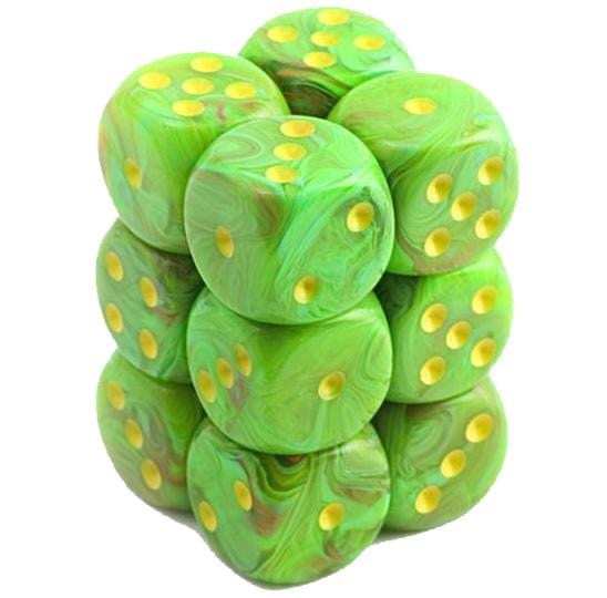 12 D6 Vortex 16mm Dice Slime w/Yellow - CHX27715 - Abyss Game Store