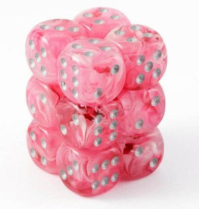 12 D6 Ghostly Glow 16mm Dice Pink w/Silver - CHX27724 - Abyss Game Store