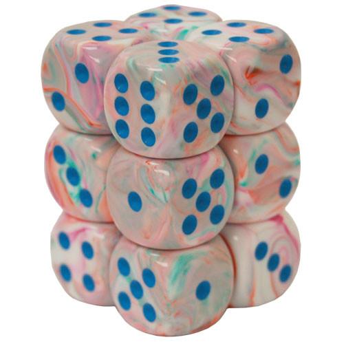 12 D6 Festive 16mm Dice Pop Art with Blue - CHX27744 - Abyss Game Store