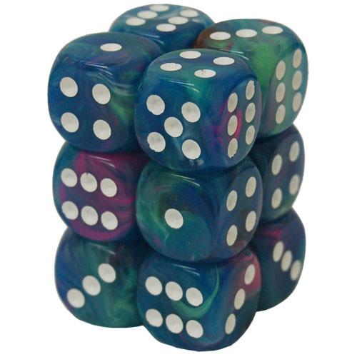 12 D6 Festive 16mm Dice Waterlily with White - CHX27746 - Abyss Game Store