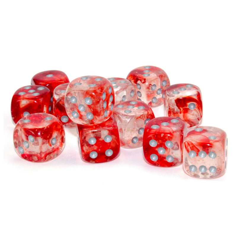 12 D6 Nebula 16mm Dice Red w/Silver Luminary - CHX27754 - Abyss Game Store