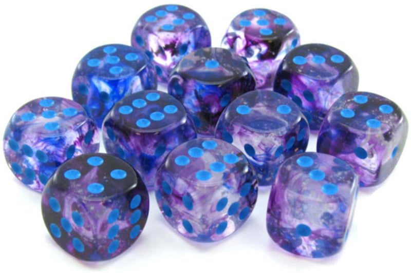 12 D6 Nebula 16mm Dice Nocturnal w/Blue Luminary - CHX27757 - Abyss Game Store