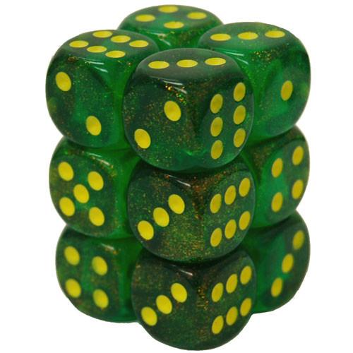 12 D6 Borealis 16mm Dice Maple Green with Yellow - CHX27765 - Abyss Game Store