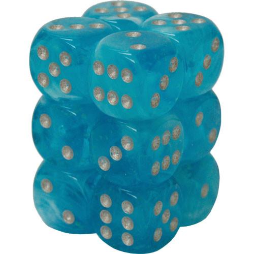 12 D6 Luminary 16mm Dice Sky with Silver - CHX27766 - Abyss Game Store