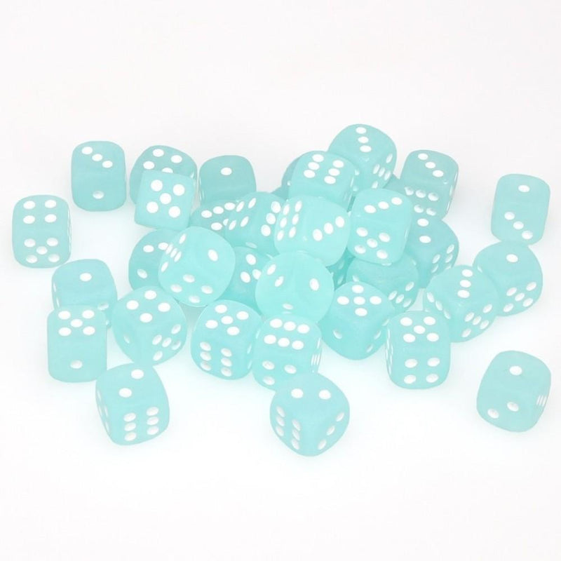 36 D6 Frosted 12mm Dice Teal w/white - CHX27805