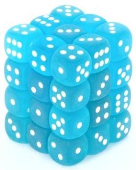 36 D6 Frosted 12mm Dice Caribbean Blue w/white - CHX27816