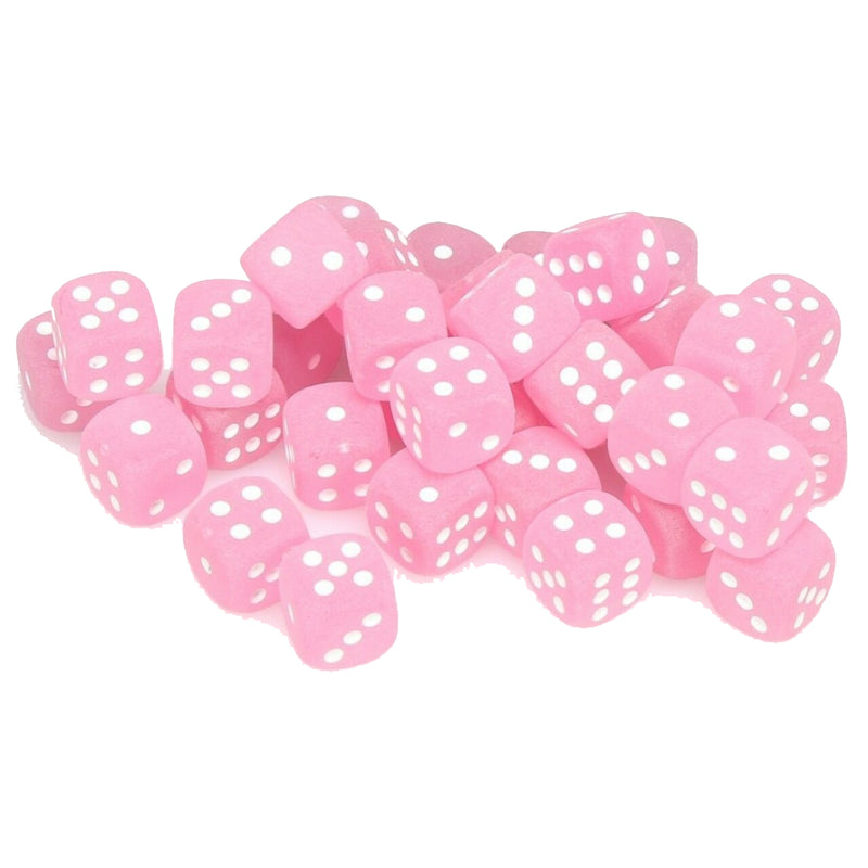 36 D6 Frosted 12mm Dice Pink w/white - CHX27864