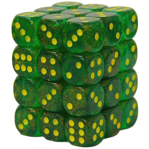 36 D6 Borealis 12mm Dice Maple Green with Yellow - CHX27965