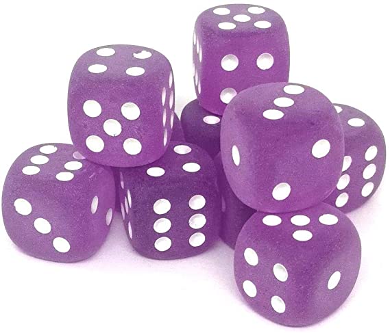 12 D6 Frosted 16mm Dice Purple w/White - CHXLE433 - Abyss Game Store